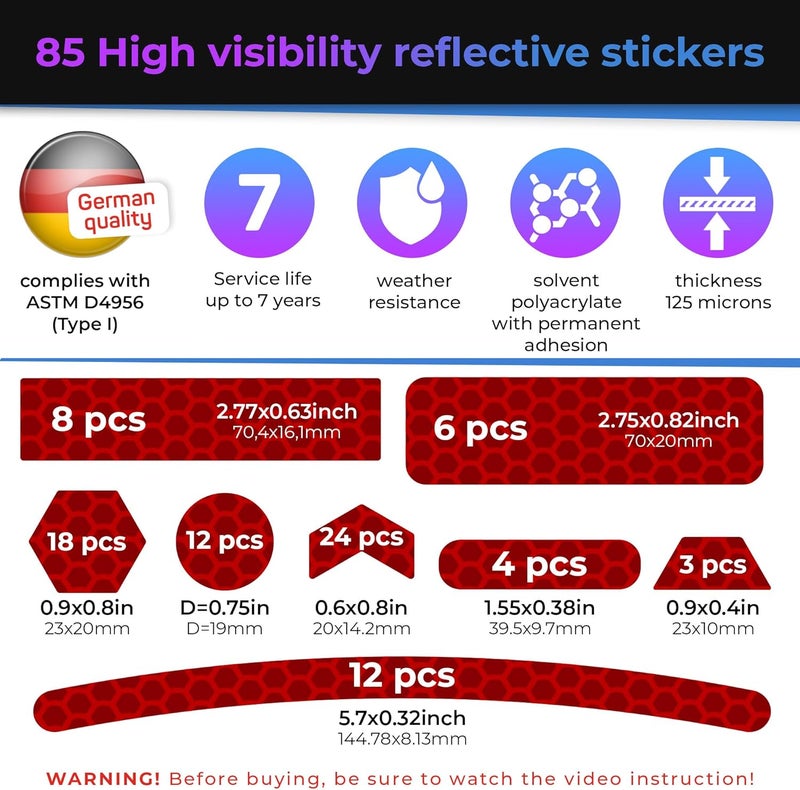 Loom Reflective Stickers for Bikes Rims | 85pc Red | Reflective Tape for Motorcycle Helmet Decals and Bike Reflectors | Hi Vis Bicycle reflectors, Mailbox Stickers - Image 3